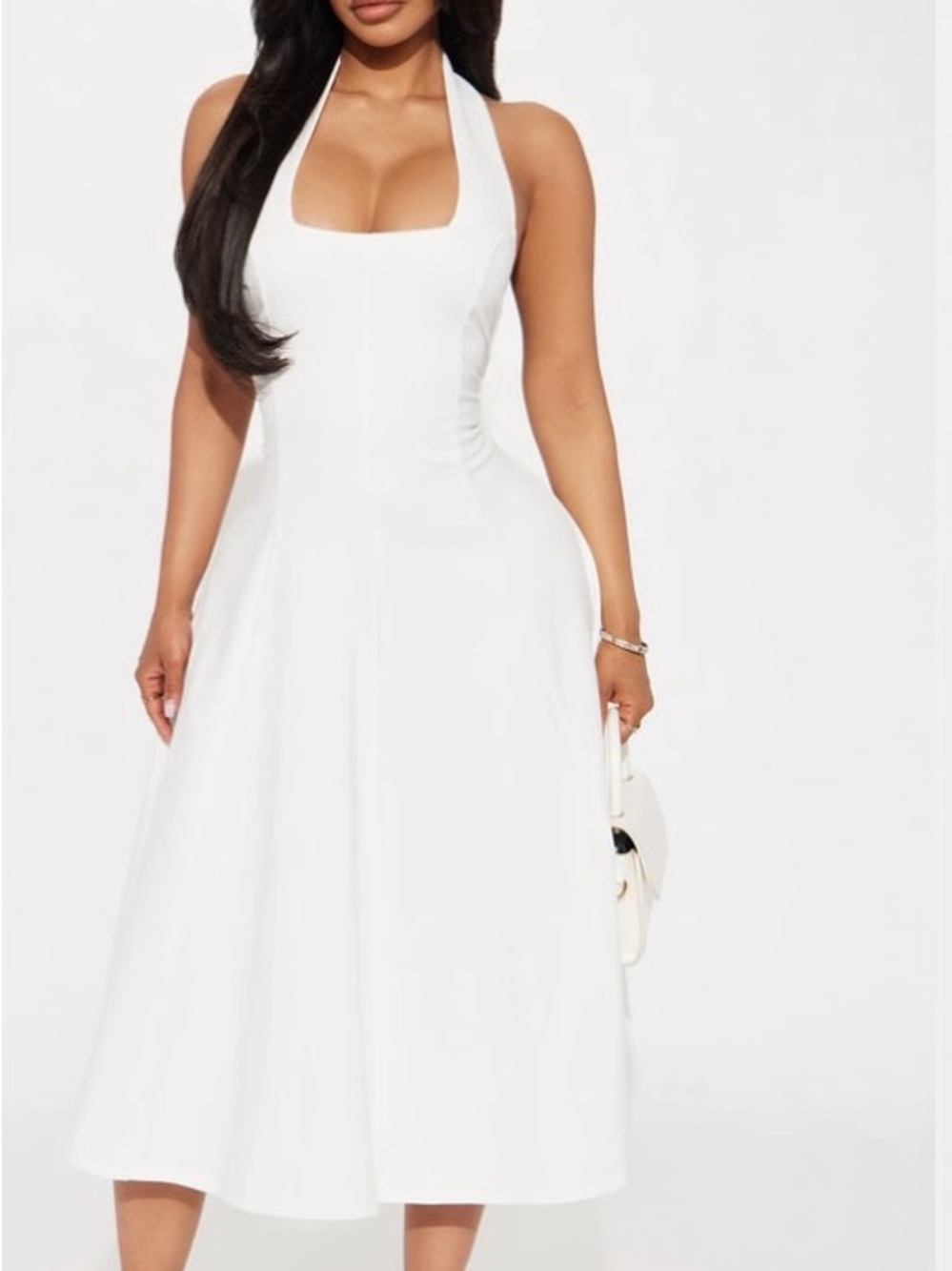 Fashion Nova White Halter Midi Dress